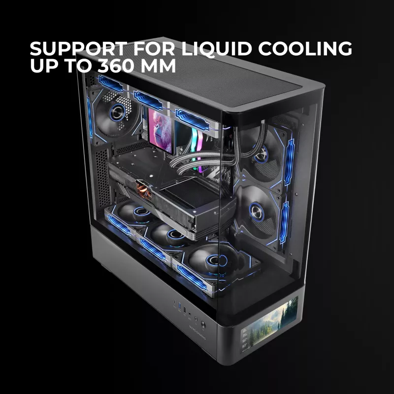 Case per PC TACENS Mars Gaming MCLCDPRO Midi Tower – nero, display IPS 7,2 pollici, alimentatore in basso, supporto ATX/Micro‑ATX/Mini‑ITX