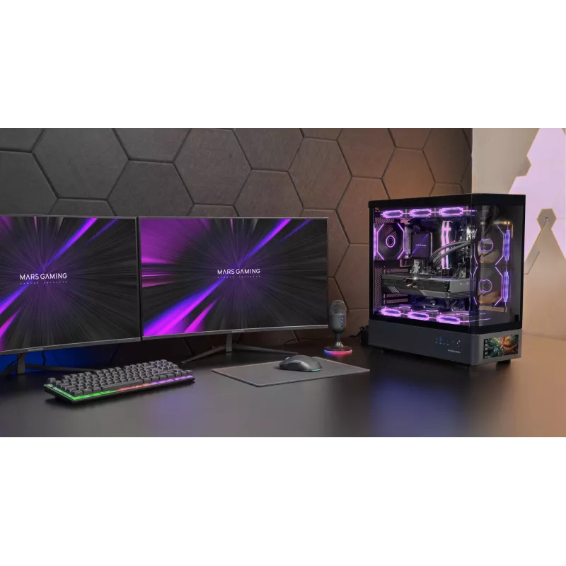 Case per PC TACENS Mars Gaming MCLCDPRO Midi Tower – nero, display IPS 7,2 pollici, alimentatore in basso, supporto ATX/Micro‑ATX/Mini‑ITX