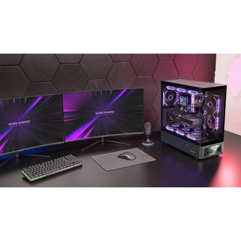 Case per PC TACENS Mars Gaming MCLCDPRO Midi Tower – nero, display IPS 7,2 pollici, alimentatore in basso, supporto ATX/Micro‑ATX/Mini‑ITX