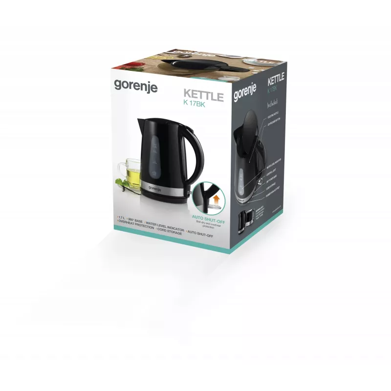 Bollitore Gorenje K17BK — 1,7 L, 2200 W, nero