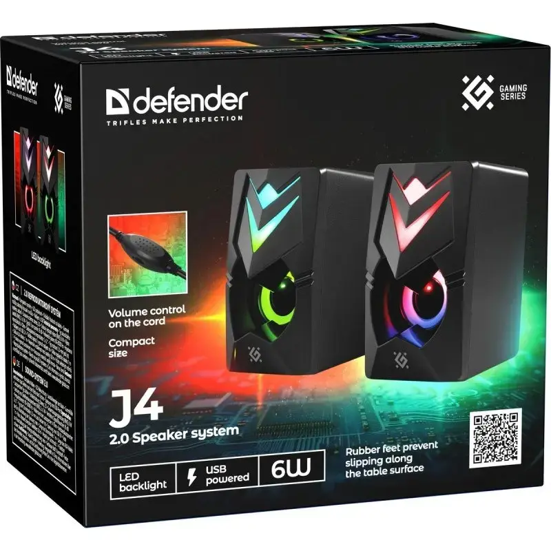Casse per PC DEFENDER J4 2.0 6W LED USB, 3,5 mm, 90–20000 Hz, nero