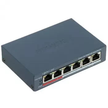 Switch di rete Hikvision DS-3E1106P-EI — switch Ethernet PoE 6 porte, unmanaged, 10/100 Mbit/s