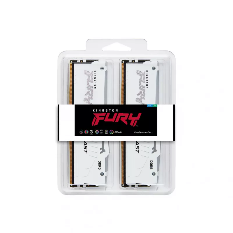 Kingston Technology FURY Beast 32GB 5600MT/s DDR5 CL40 DIMM (kit da 2) bianco RGB XMP