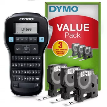 DYMO LabelManager 160 etichettatrice kit di avvio con 3 rotoli di nastro per etichette D1 | etichettatrice portatile | tastiera QWERTY | ideale per ufficio o casa