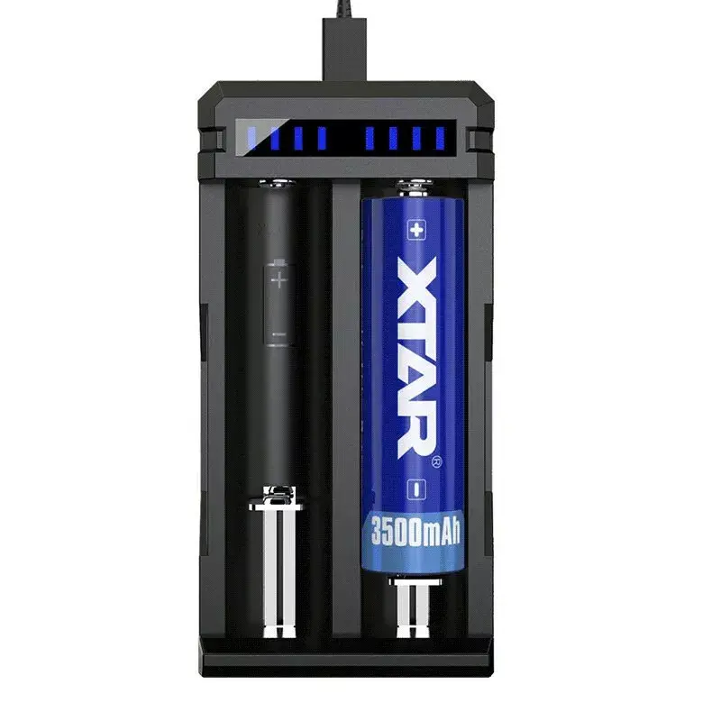 Caricabatterie XTAR SC2 Li-Ion 18650 USB-C 2 slot, alimentazione USB-C, indicatori LED, nero