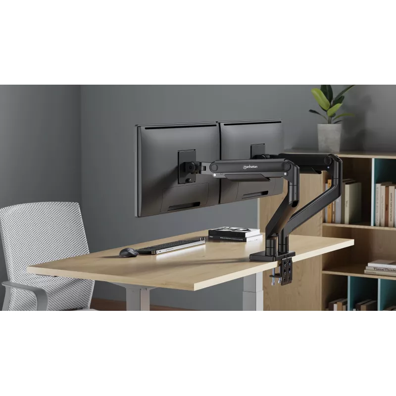 Manhattan supporto da scrivania per TV e monitor, completamente orientabile, braccio a molla, 2 schermi, 13–45 pollici, nero