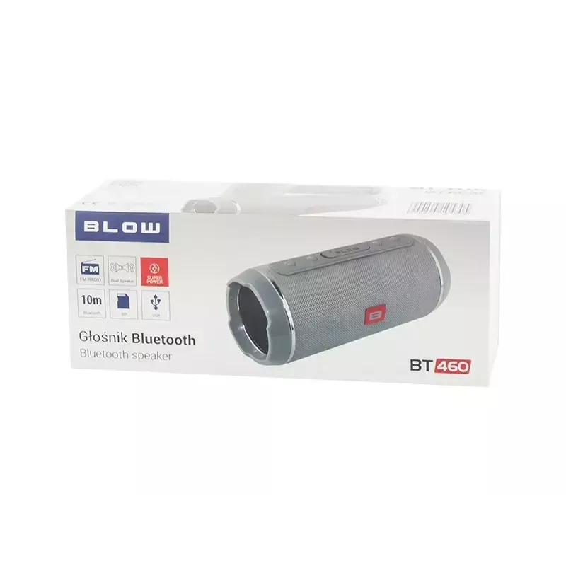 Altoparlante portatile mono BLOW BT-460 grigio — 5 W RMS, batteria 2000 mAh, Bluetooth 4.0, MicroSD, FM, AUX