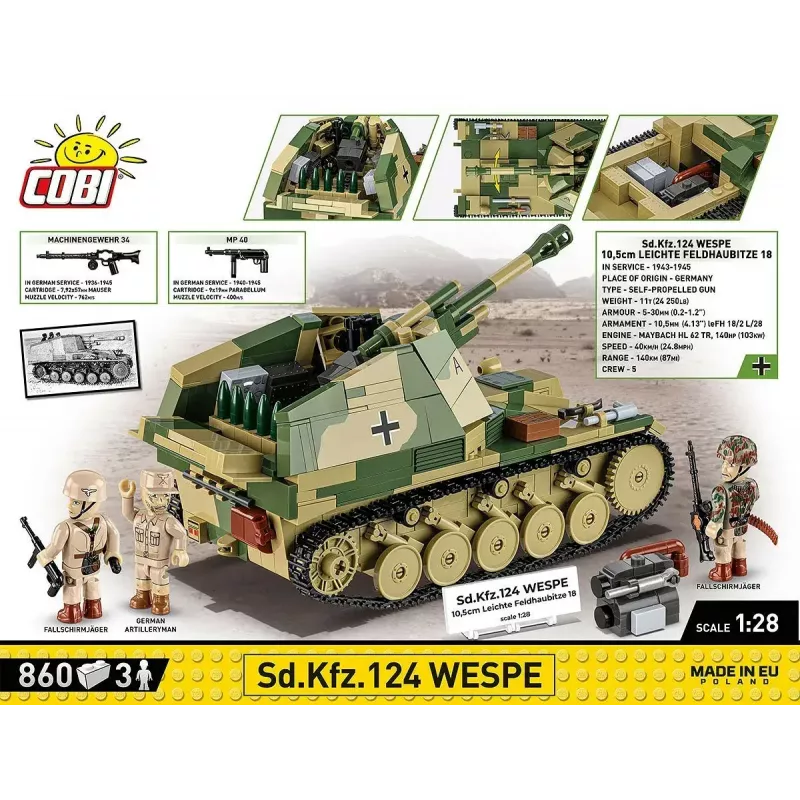 Cobi Mattoncini SD.KFZ.124 Wespe kit di montaggio, 860 mattoncini