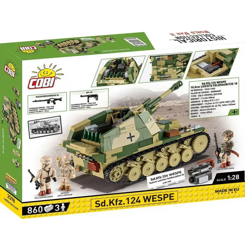 Cobi Mattoncini SD.KFZ.124 Wespe kit di montaggio, 860 mattoncini