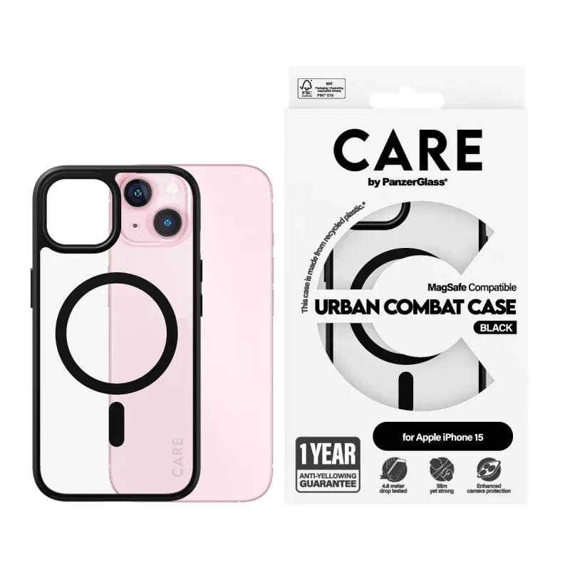 Custodia PanzerGlass CARE by Flagship trasparente Urban Combat nero MagSafe iPhone 15