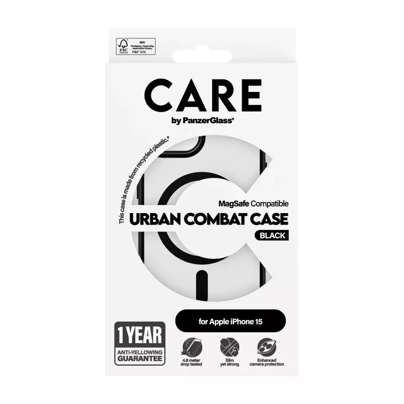 Custodia PanzerGlass CARE by Flagship trasparente Urban Combat nero MagSafe iPhone 15