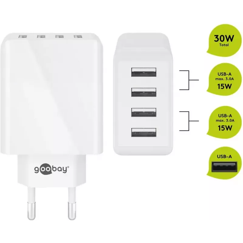 Caricabatterie da interno Wentronic 44962 universale bianco 4 porte USB 5V