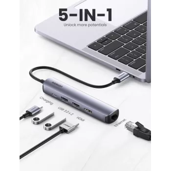 Ugreen 10919 dock per laptop/replicatore di porte con filo USB 3.2 Gen 1 (3.1 Gen 1) Type-C grigio
