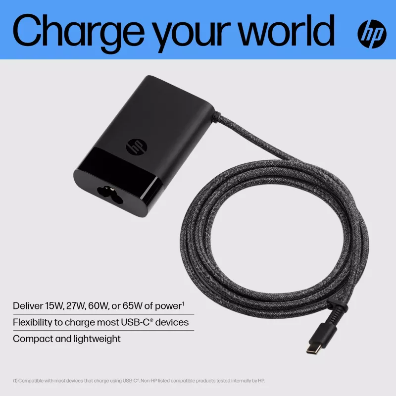 HP 671R3AA USB-C 65 W alimentatore per laptop, AC 115/230 V, EU