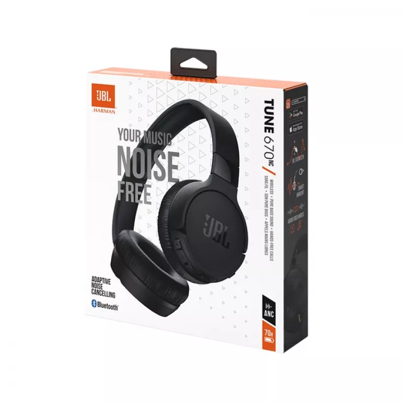 Cuffie JBL Tune 670 NC con filo e wireless con archetto per chiamate/musica USB Type-C Bluetooth nere
