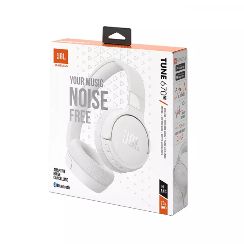 Cuffie JBL Tune 670 NC con filo e wireless con archetto per chiamate/musica USB Type-C Bluetooth bianche
