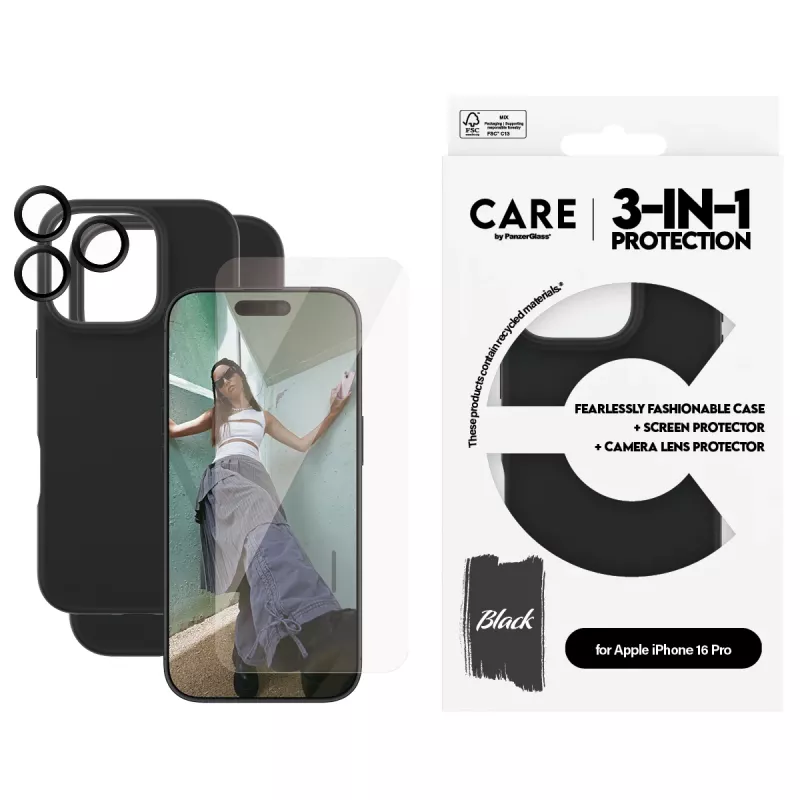 Bundle 3-in-1 PanzerGlass CARE by Fashion iPhone 16 Pro