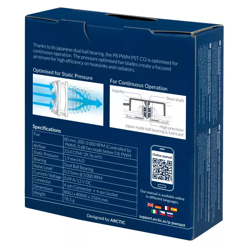 ARCTIC P8 PWM PST CO - ventola da 80 mm ottimizzata per la pressione con PWM PST per funzionamento continuo