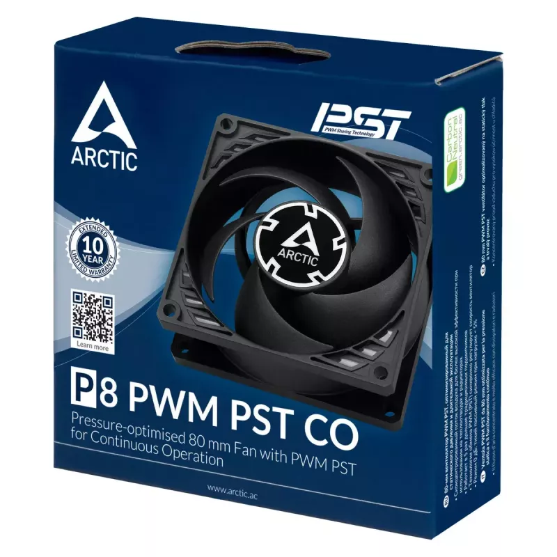 ARCTIC P8 PWM PST CO - ventola da 80 mm ottimizzata per la pressione con PWM PST per funzionamento continuo