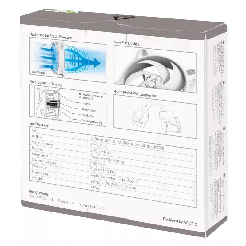 ARCTIC BioniX P120 (grigio/bianco) – ventola gaming da 120 mm ottimizzata per la pressione con PWM PST