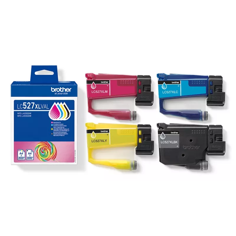 Brother LC-527XLVAL value pack di cartucce d'inchiostro XL, 4 pz. (nero, ciano, magenta, giallo), alta capacità, 3000/2000 pagine, a pigmenti