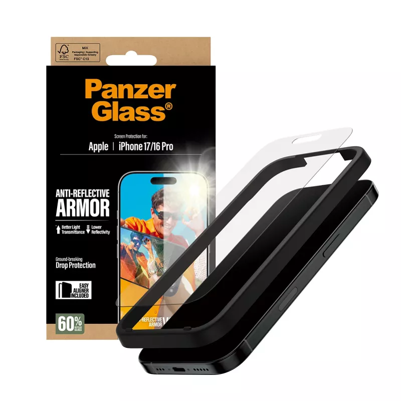 Pellicola protezione display PanzerGlass Anti-Reflective Armor iPhone 17 iPhone 16 Pro antigraffio antiurto