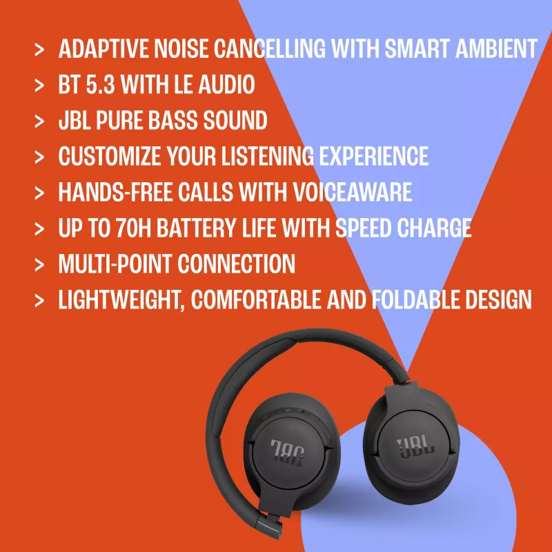 JBL Tune 770NC cuffie con filo e senza fili archetto chiamate/musica USB Type-C Bluetooth nero