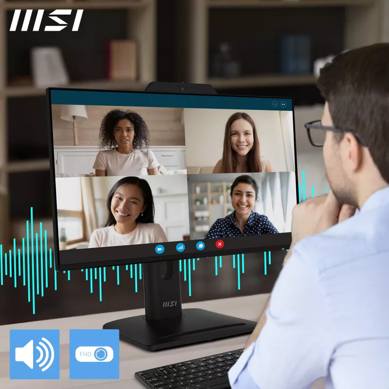 MSI PRO MP242PMGDE monitor 23,8 pollici (60,5 cm), Full HD 1920x1080, IPS, 120 Hz, 1 ms, webcam, microfono, hub USB, HDMI, DP, VGA, nero