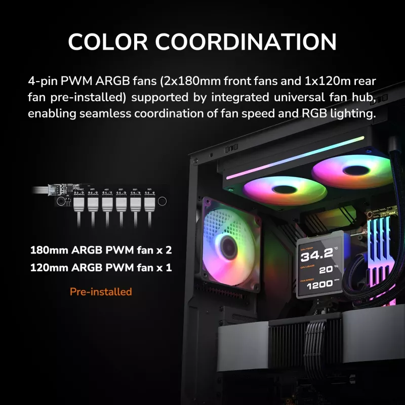 Case Midi-Tower COUGAR, Airface 180, ARGB, nero