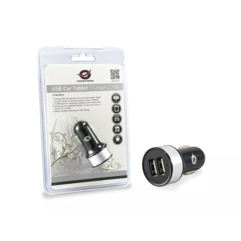 Caricabatterie da auto Conceptronic CUSBCAR2A 2 porte USB 2.1A