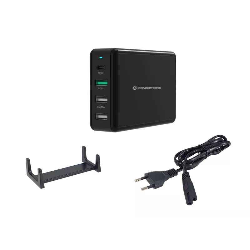 Conceptronic OZUL caricabatterie da tavolo 4 porte 65W USB PD, per interni, AC, 5 V, nero