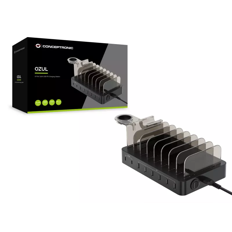 Conceptronic OZUL stazione di ricarica 8 porte 75W USB PD, per interni, AC, 12 V, nero