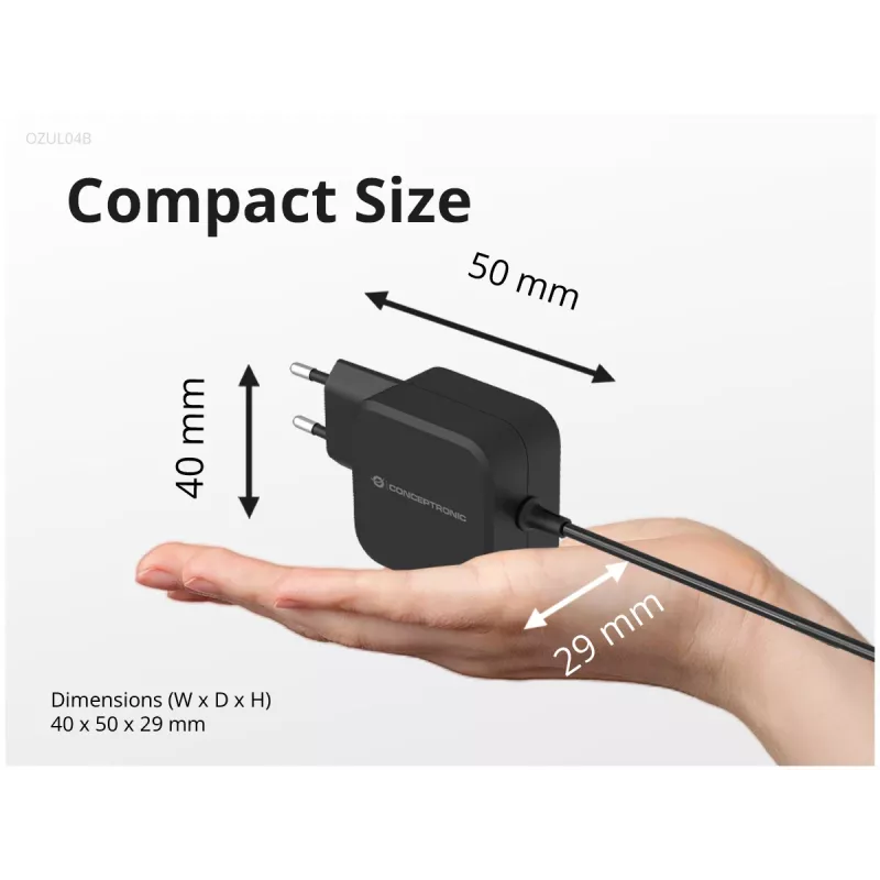 Conceptronic OZUL04BE caricabatterie 67W GaN USB PD, cavo USB-C integrato