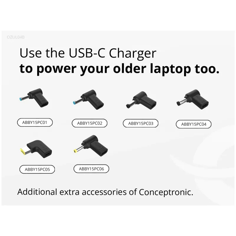 Conceptronic OZUL04BE caricabatterie 67W GaN USB PD, cavo USB-C integrato