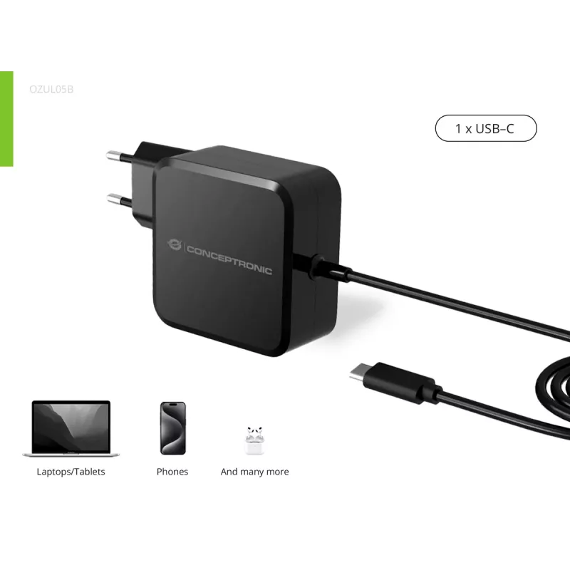 Conceptronic OZUL05BE caricabatterie mobile universale nero AC per interni