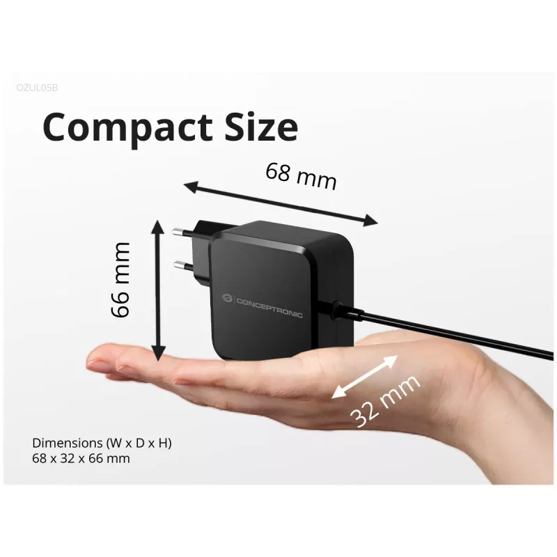 Conceptronic OZUL05BE caricabatterie mobile universale nero AC per interni