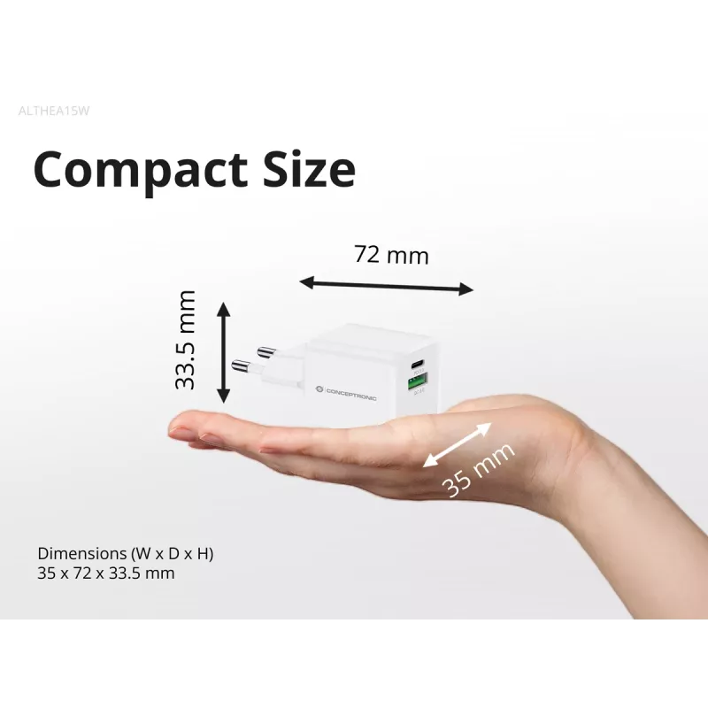 Conceptronic caricabatterie 2 porte 20W GaN USB PD, USB-C x 1, USB-A x 1 ALTHEA15W