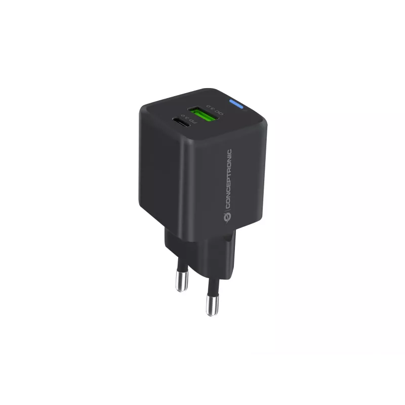 Conceptronic caricabatterie 2 porte 20W GaN USB PD, USB-C x 1, USB-A x 1, QC 3.0, PPS