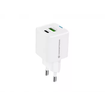 Conceptronic caricabatterie 2 porte 33W GaN USB PD con cavo di ricarica 3-in-1, USB-C x 1, USB-A x 1, QC 3.0, PPS