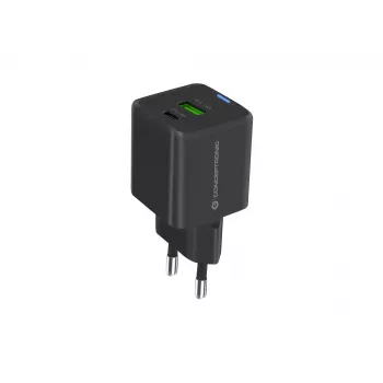 Conceptronic caricabatterie 2 porte 33W GaN USB PD con cavo di ricarica 3-in-1, USB-C x 1, USB-A x 1, QC 3.0, PPS