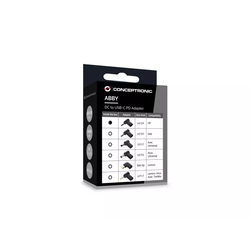 Conceptronic ABBY15PC01 adattatore DC-USB-C, HP 4,5x3,0 mm, 18-20V