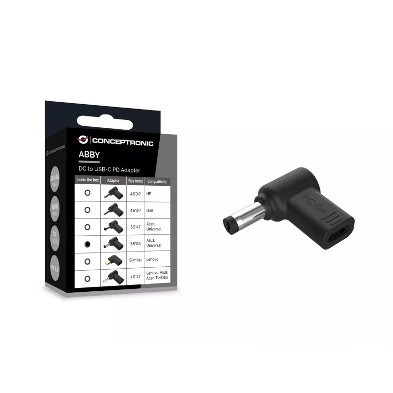 Conceptronic ABBY15PC04 adattatore DC-USB-C, Asus/universale 5,5x2,5mm, 18–20V