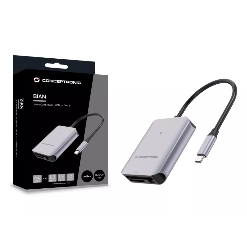 Conceptronic BIAN09G lettore di schede 3-in-1 USB 3.2 Gen 2, CFast 2.0, SD TF/MicroSD 4.0, UHS-II