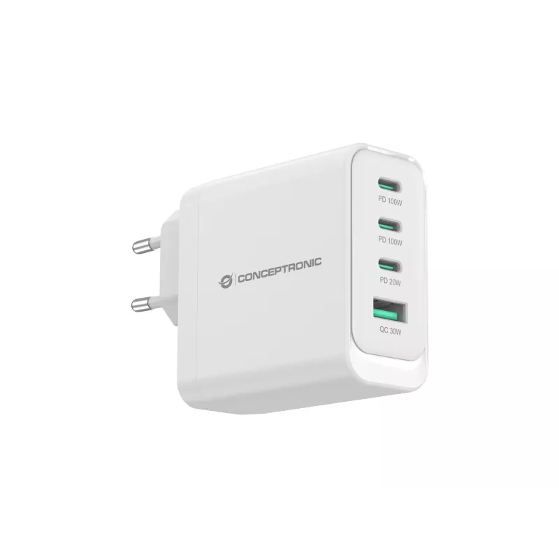 Caricabatterie Conceptronic ALTHEA22W100 4 porte 100W GaN USB PD, USB-C x 3, USB-A x 1, QC 3.0, PPS, PD 3.0