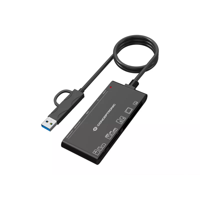 Lettore di schede 7-in-1 CONCEPTRONIC BIAN10B — USB 3.2 Gen 1 Type-A/Type-C, CF/MMC/MS/SD/MicroSD/xD, nero