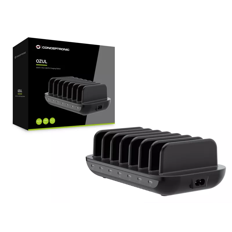Stazione di ricarica Conceptronic OZUL07B 160W 7 porte USB PD, USB-C x 7, PD 3.0