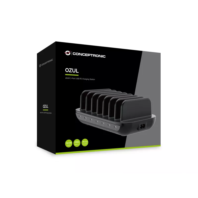 Stazione di ricarica Conceptronic OZUL07B 160W 7 porte USB PD, USB-C x 7, PD 3.0