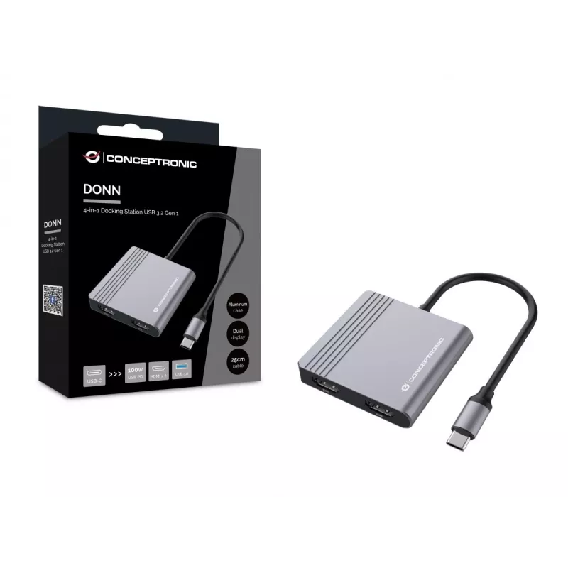 Dock per laptop/port replicator Conceptronic DONN13G con filo USB 3.2 Gen 1 (3.1 Gen 1) Type-C grigio