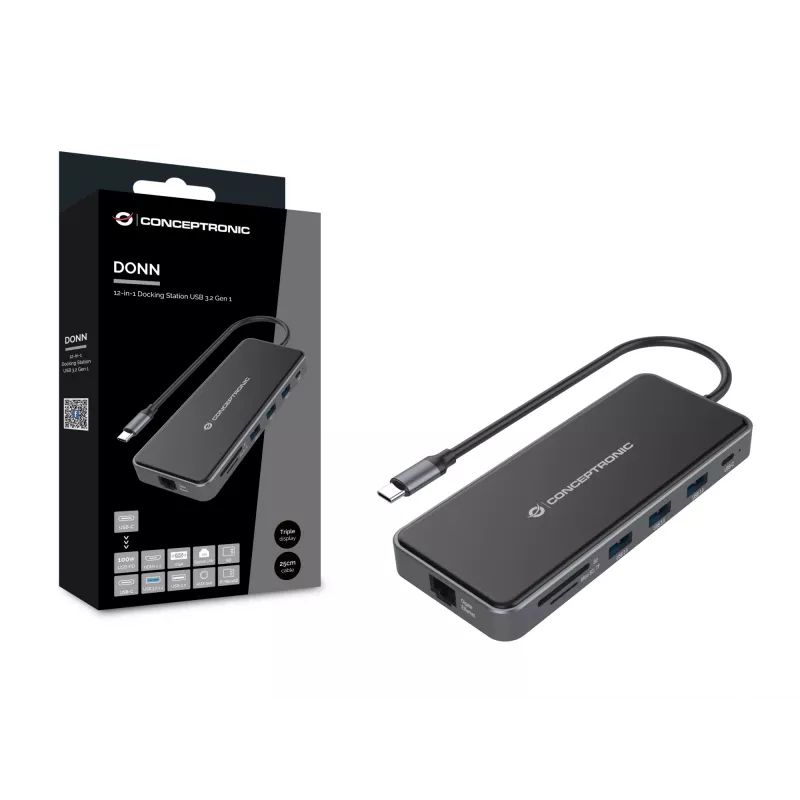 Dock per laptop/port replicator Conceptronic DONN15G con filo USB 3.2 Gen 1 (3.1 Gen 1) Type-C grigio