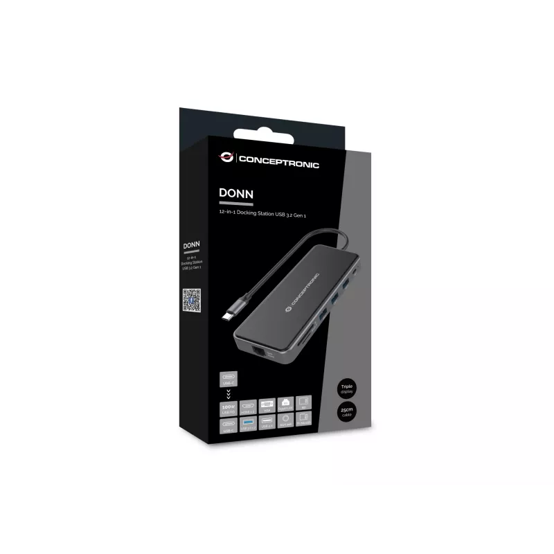 Dock per laptop/port replicator Conceptronic DONN15G con filo USB 3.2 Gen 1 (3.1 Gen 1) Type-C grigio